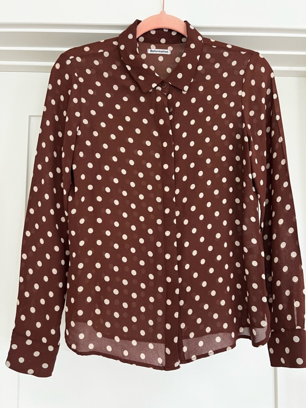 Reformation Brown and Cream Polka Dot Button-Down Shirt